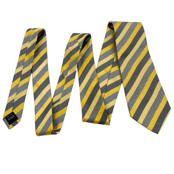 Fabio Fazio Yellow Gray Diagonal Regimental Striped Silk Mens Tie - Picture 2 of 9
